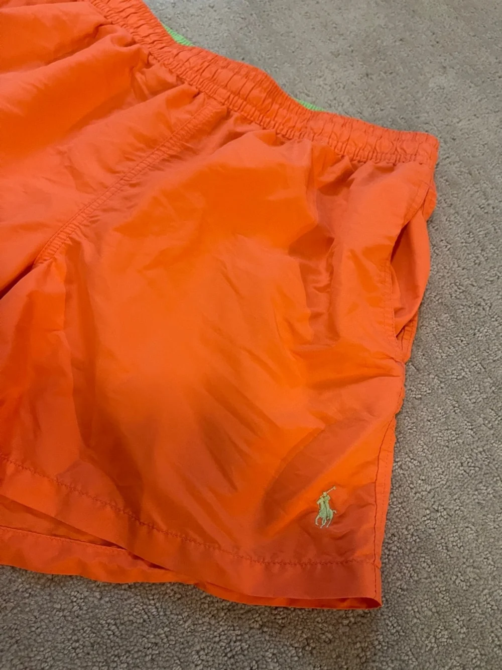 Ralph lauren men’s large Orange Swim Shorts Green liner elastic pockets